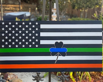 Thin Blue Line, 38"x19.5", Irish/Thin blue line, American flag, American/Irish, Custom made split flags