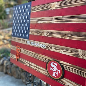 American flag with Sports logos