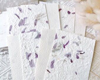 A6 Mixed Handmade Paper Set 8 Sheets｜Purple Flower｜Creamy Toned｜Paper Inserts Journaling Craft Planner Notebook Junk