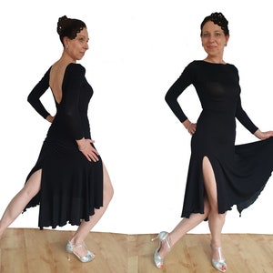 DR241 Open back Argentine Tango Dress with ruching and two slits - Various colours