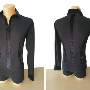 MS281  Velvet stripe Stretch Latin Shirt on shorts with zip