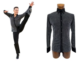 MT410 Silver pinstripe Latin competition shirt - Black