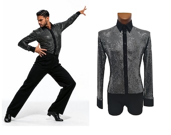 MS366S Silver Sparkle stretchy Latin Dance Body shirt