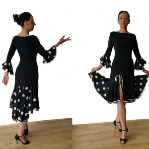 DR150 Social Dance, Tango and Prom Stretchy dress - Black and White Polka dots