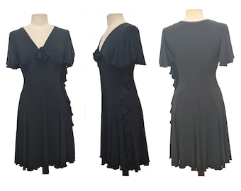DR380 Kurzarm V-Ausschnitt dehnbares Kleid mit seitlicher Rüsche - verschiedene Farben