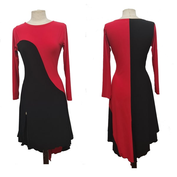 DR278 Two colour Tango Dress with 3/4 sleeve and two Slits