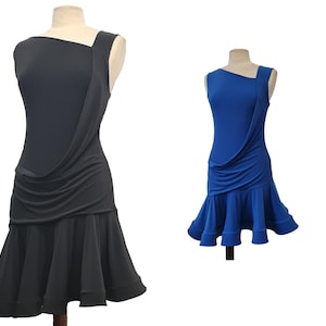 DR381 Vestido latino assimétrico com bainha diagonal - várias cores