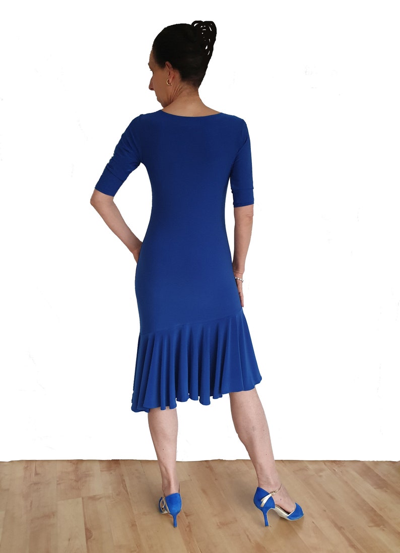 DR091 Latin Salsa Dress With Diagonal Hem and 3/4 Sleeves Various