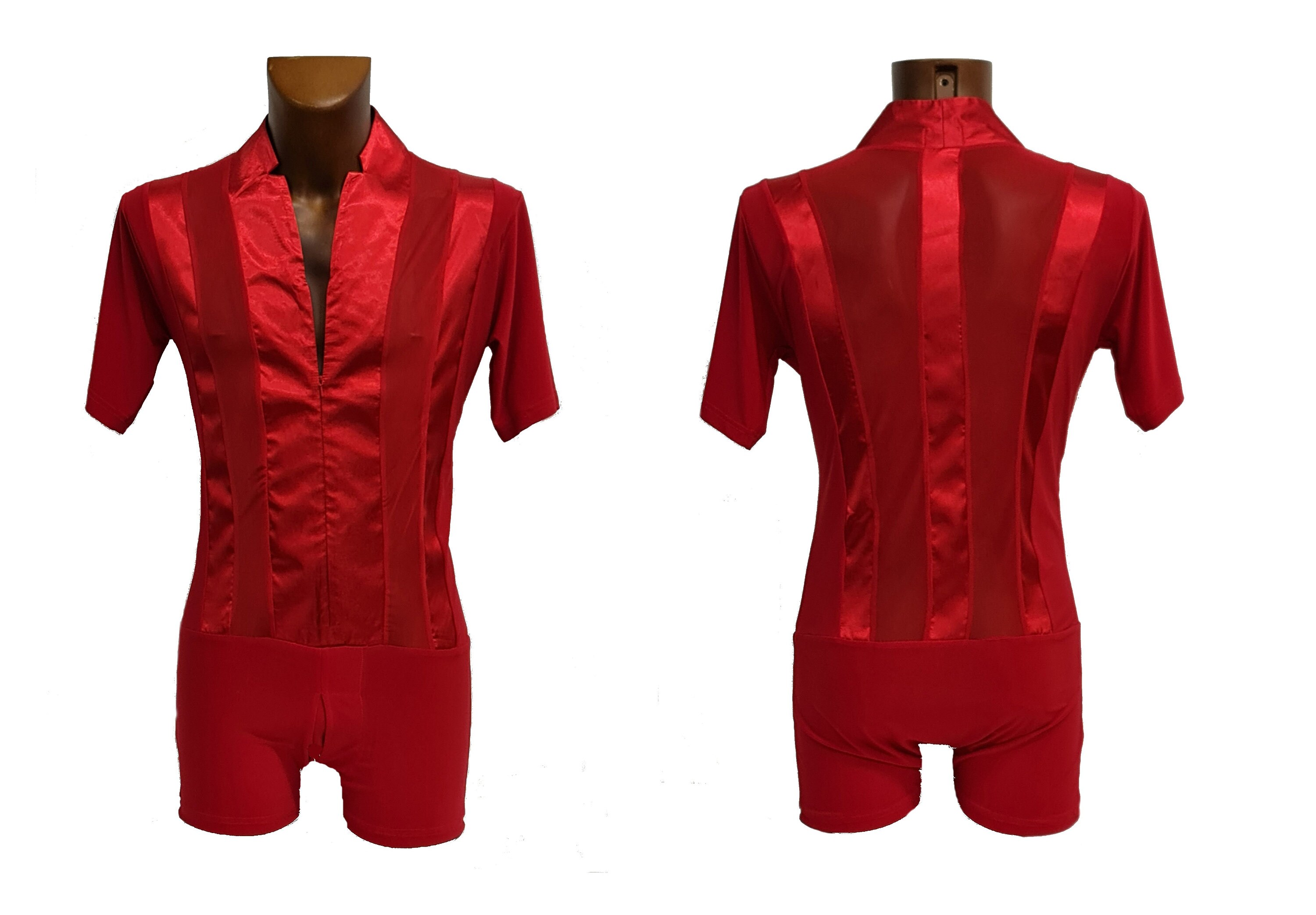 MS280SS Macho Stripe Stretch Latin shirt met korte mouwen, gebouwd op een korte broek - Jersey en satijn