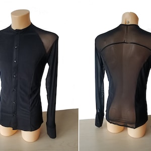 MT238N No collar Latin competition shirt with see-through mesh back