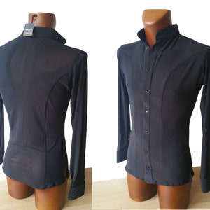 MT237 Stretchy Latin Dance Performance Shirt with Mesh panels and side slits