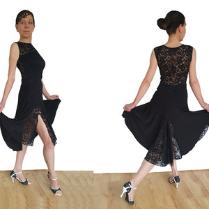 DR081 Argentine Tango Dress with Lace back and two slits