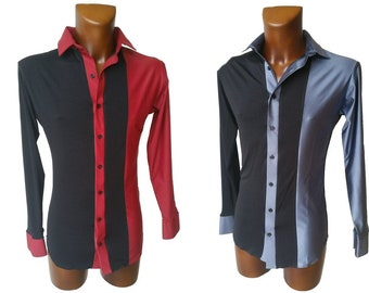 MT084 Chemise homme bicolore Noir et rouge ou autres couleurs