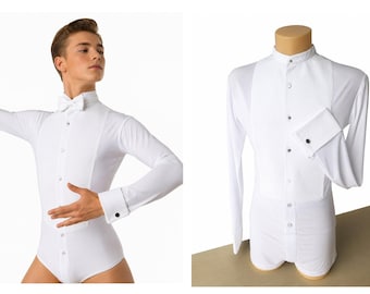 MS052 Ballroom competition shirt built on shorts (for tail suit) - White