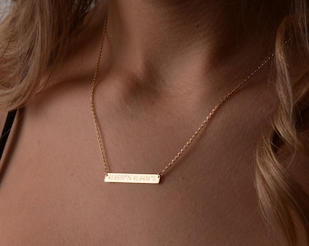 Custom Bar Necklace, 14K Gold Bar Necklace, Personalized Bar Necklace,  Sterling Silver Engraved Bar Necklace, Mothers Day Gift