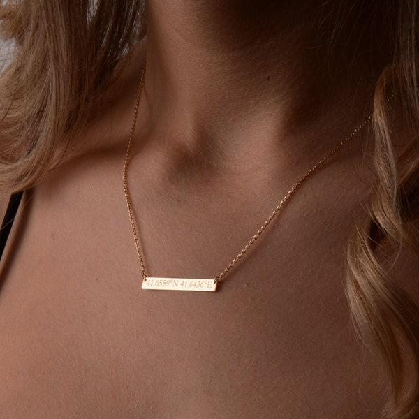 Custom Bar Necklace, 14K Gold Bar Necklace, Personalized Bar Necklace,  Sterling Silver Engraved Bar Necklace, Mothers Day Gift