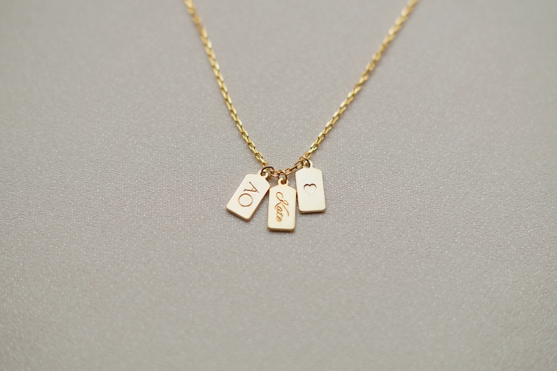 14k Solid Gold Bar Tag Necklace, Custom Friendship Tag Initials Necklace, Minimalist Tag Choker, Gift for Her, Family Tag Pendant image 2