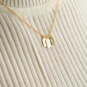 14k Solid Gold Bar Tag Necklace, Custom Friendship Tag Initials Necklace, Minimalist Tag Choker, Gift for Her, Family Tag Pendant image 4