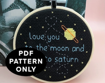 PDF ONLY seven Inspired to the Moon and to Saturn Cross Stitch Pattern