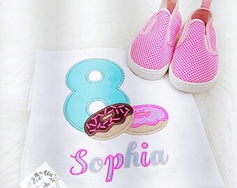 Girls Donut Birthday Shirt, 8th Birthday Donut Shirt, Personalized Donut Birthday Shirt, Donut Party, Donut Shirt, Embroidered Shirt