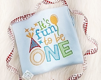 It’s fun to be ONE Embroidered Bodysuit or T-Shirt-Girls or Boys/1st birthday shirt/personalized T shirt /party theme- its fun to be one