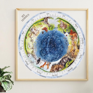 Sternkarte für Kinder, Himmelskarte für Kinderzimmer Weltall Deko, originelles Geschenk zur Einschulung, Tierkreis inspiriert von Waldorf