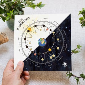 Calendário lunar 2026 para sua bolsa, cartão postal com calendário das fases da lua, eclipses lunares e próximos da Terra 2026, presente de astronomia para fãs da lua