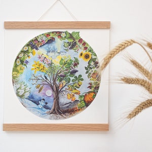 Jahreskreis Poster Baum des Lebens, von Hand gemalter Jahreszeitenbaum, wunderschönes Jahreszeiten-Bild fürs Kinderzimmer
