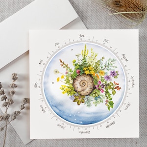 Calendrier de collection d'herbes, calendrier d'herbes sauvages, cercle annuel peint à la main pour identifier les herbes du jardin, cadeaux pour sorcières herboristes