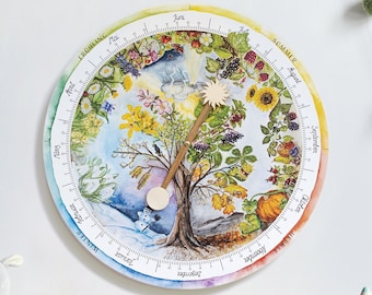 Large annual clock for kindergarten and primary school, seasons clock and birthday calendar made of wood for Montessori and Waldorf education