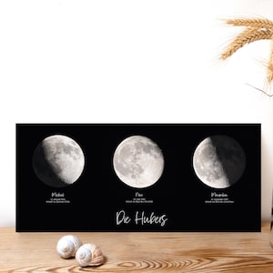 Lunas de nacimiento de la familia, foto de luna personalizada, foto familiar especial, gran regalo para nacimiento o regalo de boda personal