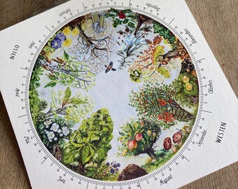 Tree calendar poster / annual circle of the forest / watercolor art print / 24 x 24 cm