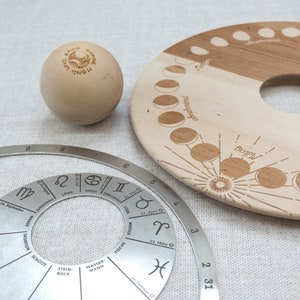 Perpetual moon calendar for the table, moon wheel made of wood and stainless steel, with moon phases and moon signs or constellations, tool for moon fans image 4