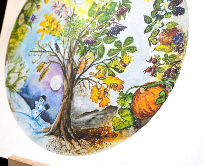 Annual cycle poster tree of life, hand-painted seasonal tree, beautiful seasonal picture for the children's room image 5