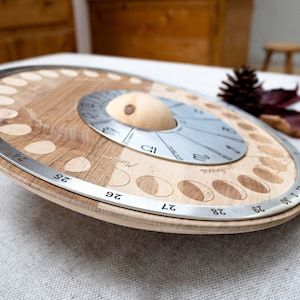 Perpetual moon calendar for the table, moon wheel made of wood and stainless steel, with moon phases and moon signs or constellations, tool for moon fans image 6