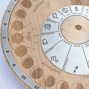Perpetual moon calendar for the table, moon wheel made of wood and stainless steel, with moon phases and moon signs or constellations, tool for moon fans image 5