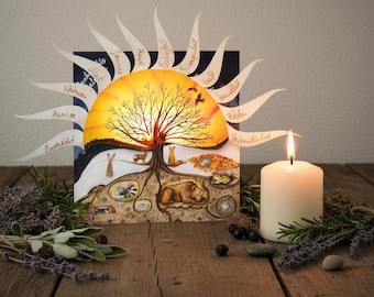 Twelve Nights Calendar, luminous new year wishes card for the window or a lantern, open one sunbeam on each of the 12 magical nights