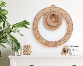 Perpetual wooden lunar calendar / astrological moon wheel