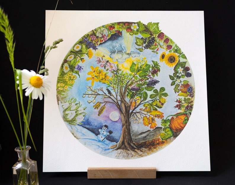 Annual cycle poster tree of life, hand-painted seasonal tree, beautiful seasonal picture for the children's room image 4