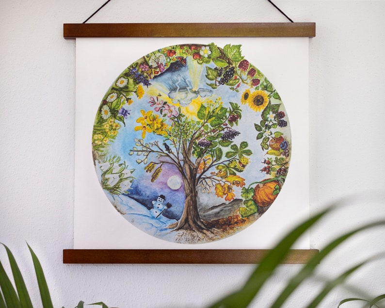 Annual cycle poster tree of life, hand-painted seasonal tree, beautiful seasonal picture for the children's room image 2