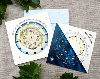 Perpetual mini moon calendar & lunar calendar 2024 in a set