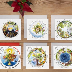 Cartes du cycle annuel, ensemble de cartes postales aquarelles nature avec images des 6 saisons, idéal pour la pédagogie Waldorf et la table saisonnière Montessori