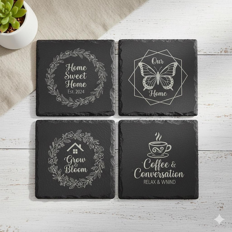 Personalized Slate Coasters Custom Laser Engraved Stone Set of 4 ...