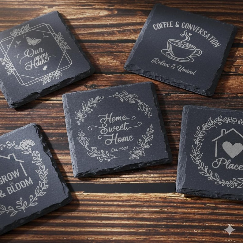 Personalized Slate Coasters Custom Laser Engraved Stone Set of 4 ...