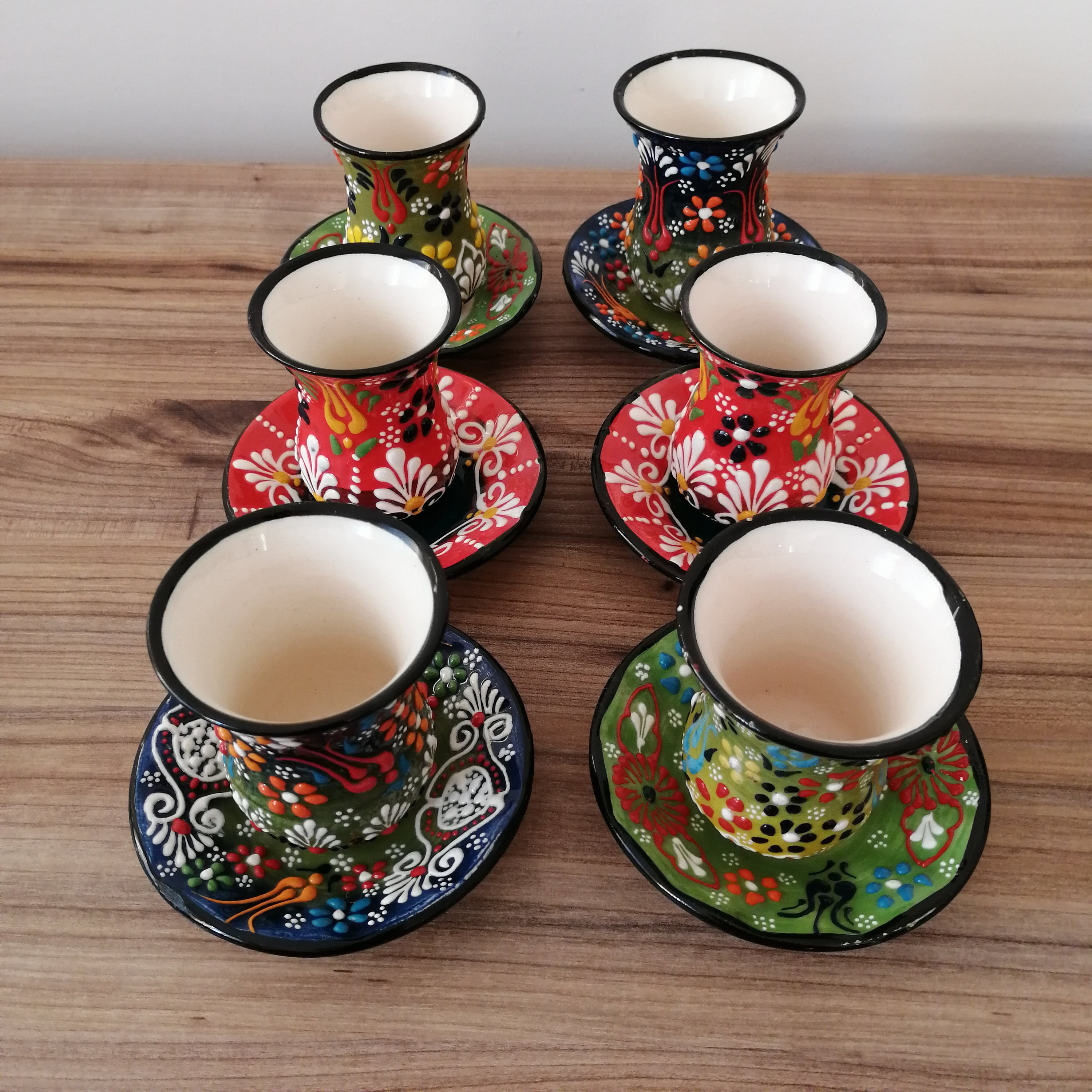 Ceramic Turkish Tea Cup Set Boho Style Tea Cups Authentic Etsy