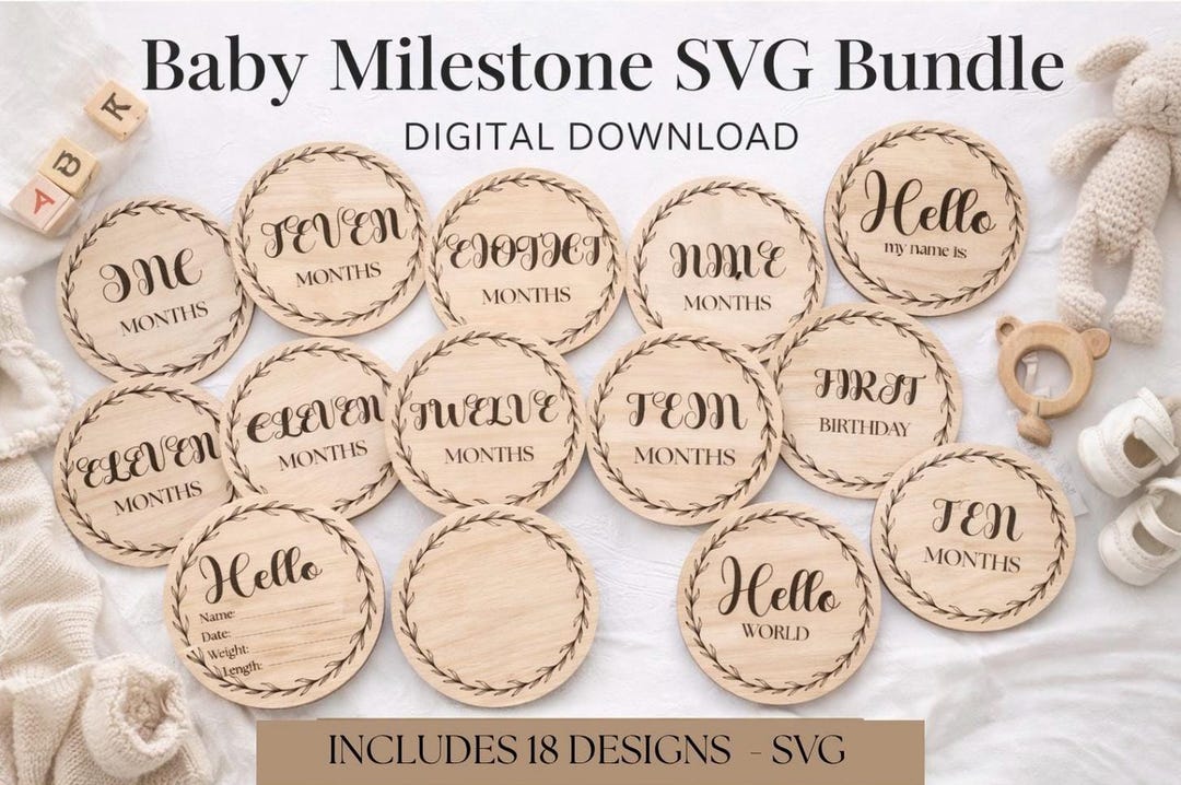 Baby Milestone SVG Bundle, Monthly Wooden Acrylic Discs, Cricut Cut ...