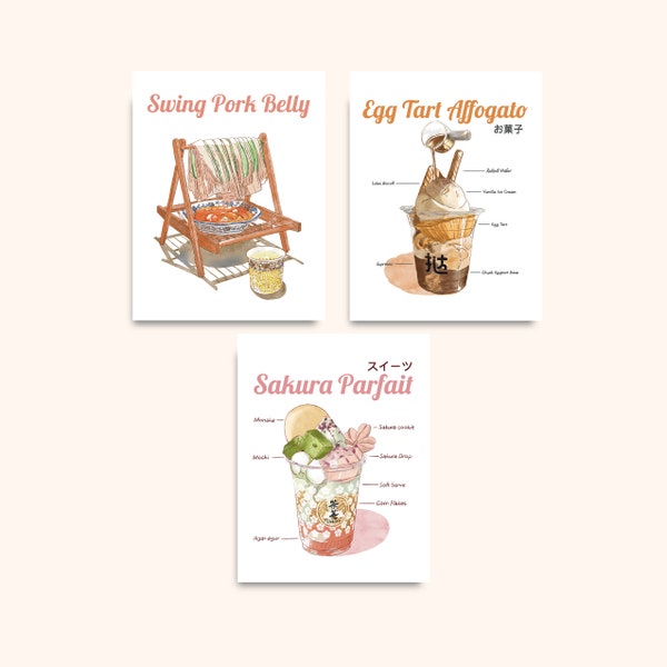 NYC Food Postcards, A Set of 5, Illustrated Food Postcards, Gift for Foodies