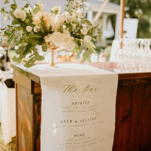 Signalétique de mariage en tissu avec inscription manuscrite | Bar en tissu pour mariage | Calligraphie de mariage | Bannière de mariage en tissu | Enseigne pour boisson signature