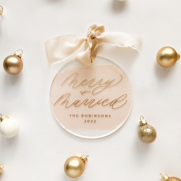 Merry and Married Christmas Ornament, Just Married Christmas Ornament, Newlywed Christmas Ornament, Wedding Christmas Ornament, Wedding Gift