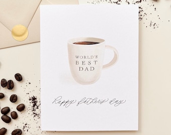 Father's Day Card, World's Best Dad Greeting Card, Minimal Watercolor Coffee Mug, Simple Father's Day Card, Watercolor Cup of Coffee Card